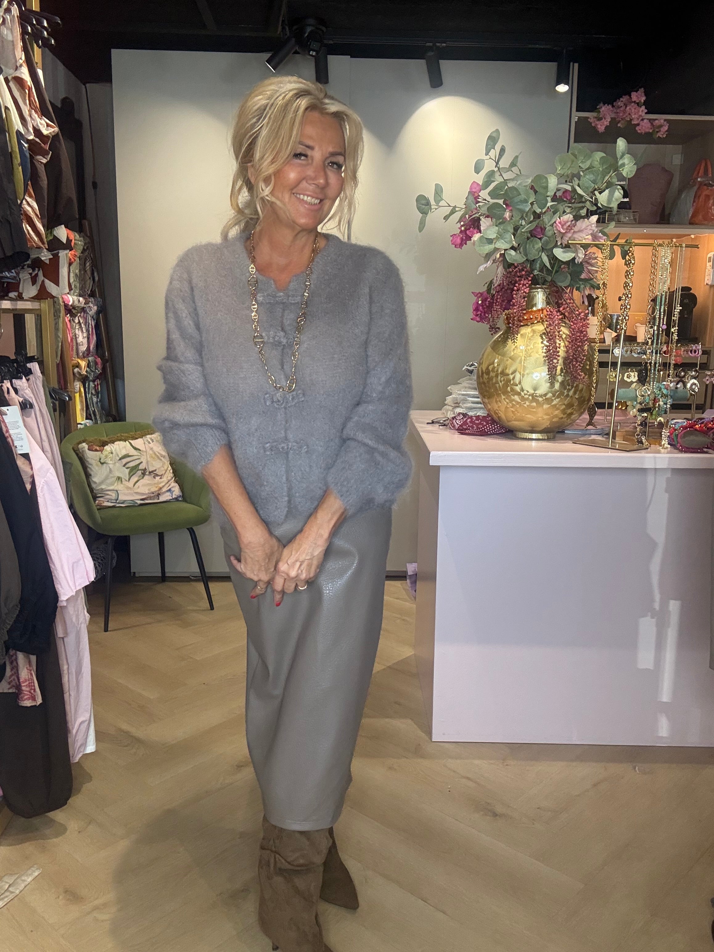 Vest Mohair Taupe Kina